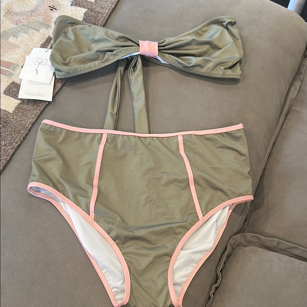 Christy Dawn Olive and Pink Bikini Set
